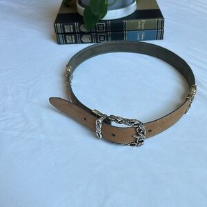 Elegant Tan Reversible Leather Belt with Silver Buckle